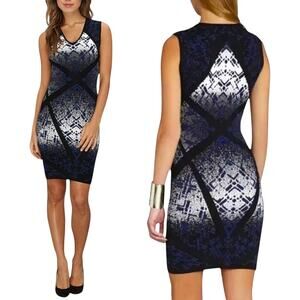 BCBGMAXAZRIA Women's Gari Gradient Geometric Jacquard Dress Black Combo Sz Small